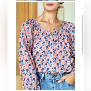 Emerson Fry | Frances blouse in little marigolds apple + blue organic